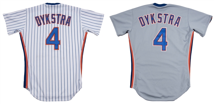 Lot of (2) 1989 Lenny Dykstra Game Used New York Mets Home and Away Jersey 